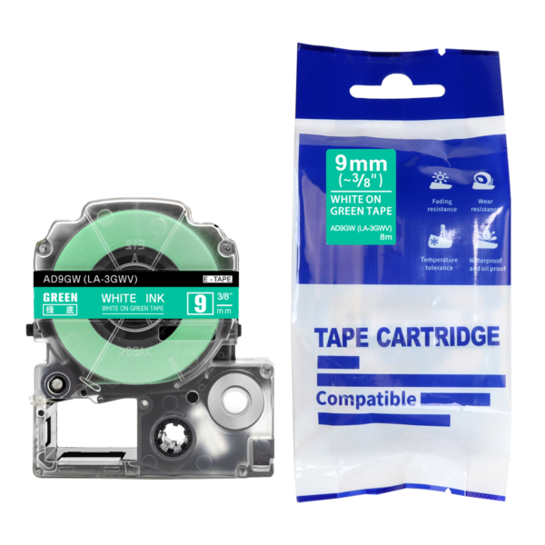 SBT tape for Epson LK3GWV 9mm x 8m White on Green, standard label - Image 3